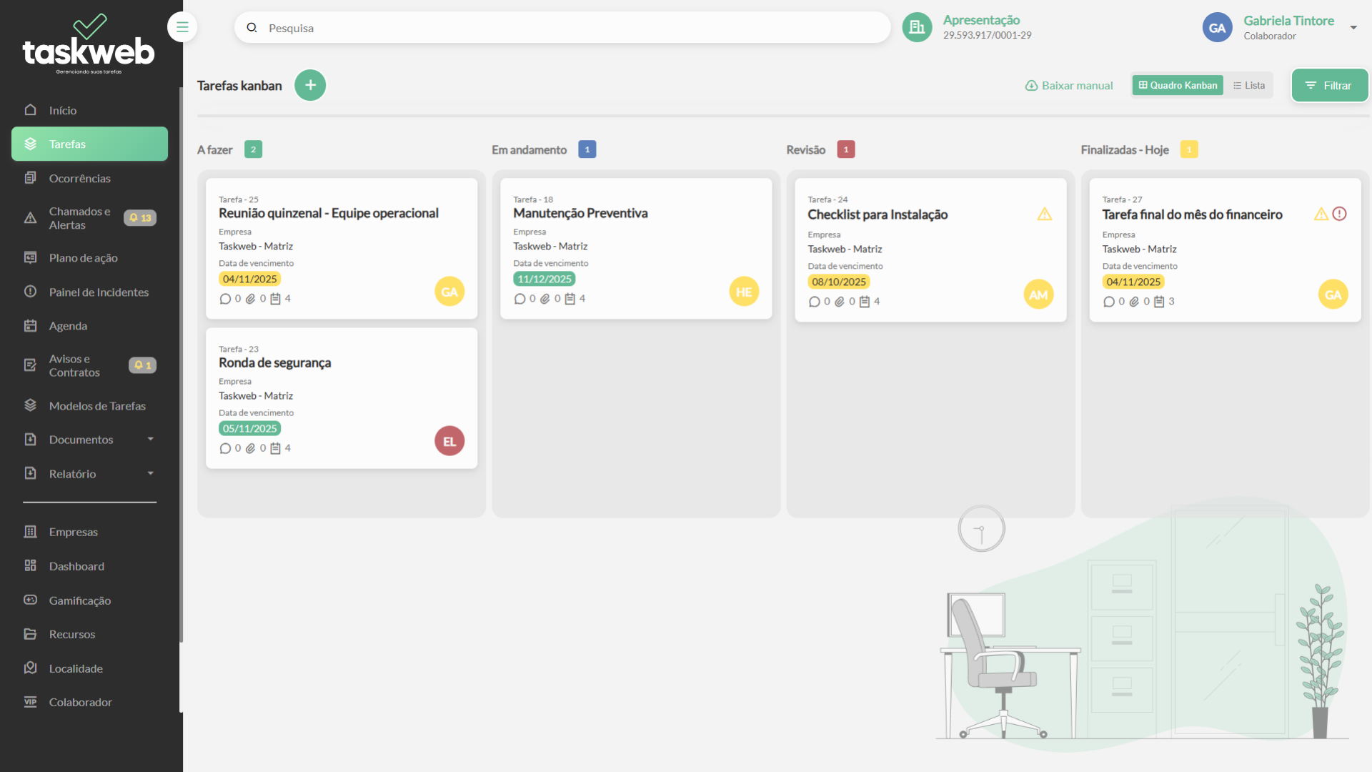 tela tarefas taskweb